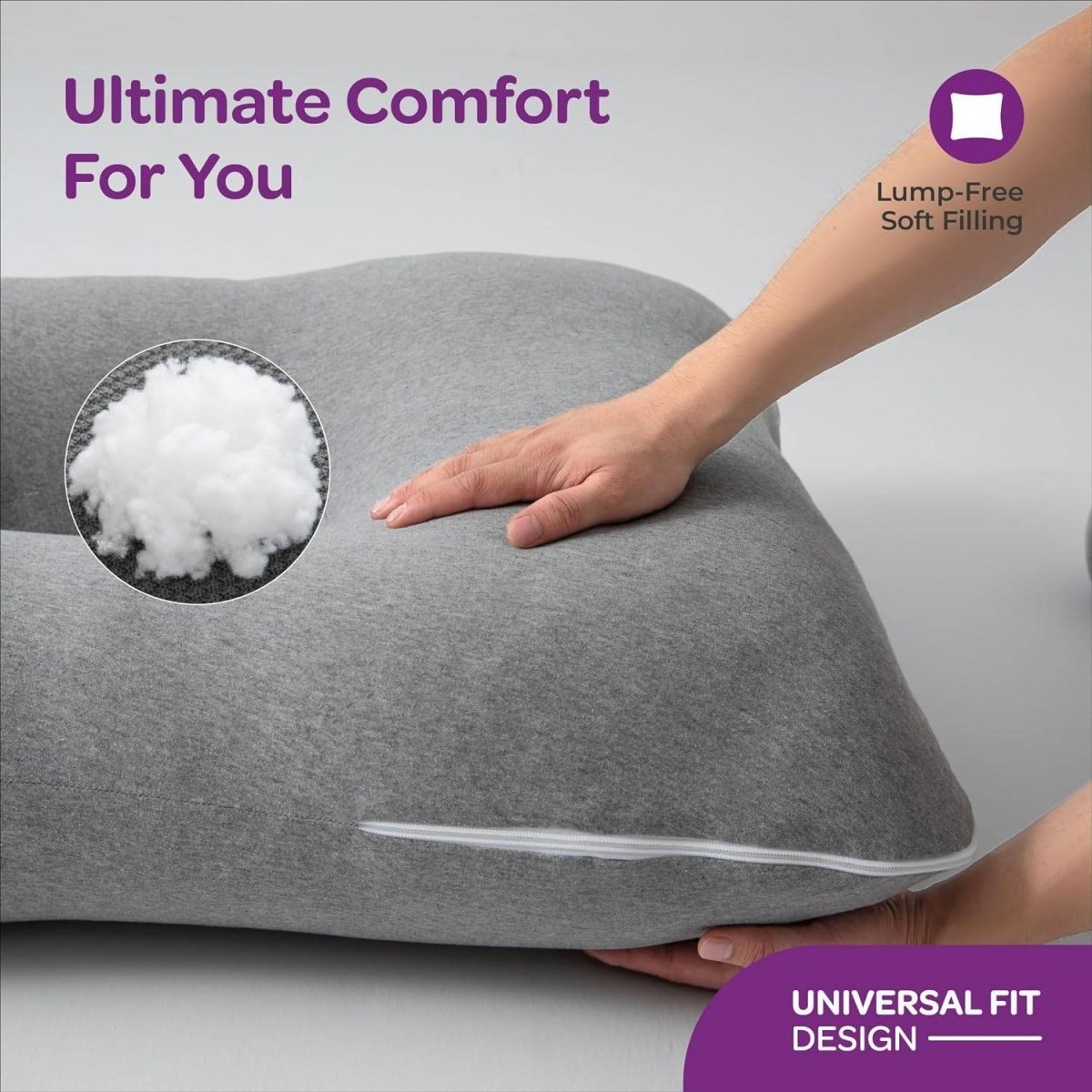 Moon Organic U Shaped Contour Maternity Pillow Maternity Accessories Lite Grey Adult - MNSMPMT8