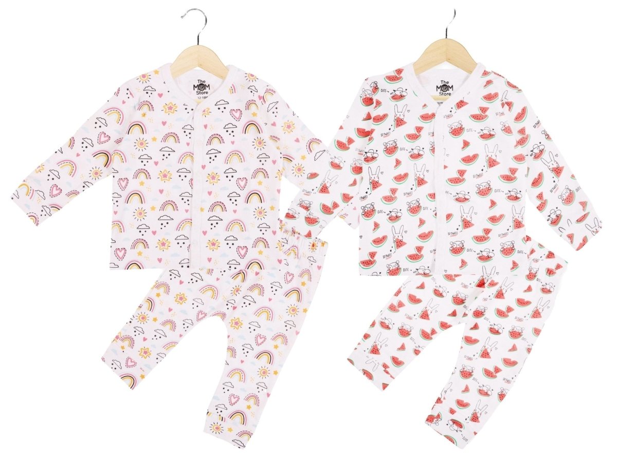 Newborn and Infant Pajama Set Combo of 2: Rainbow Land-Summer Melon - IPS-2-RLSM-0-3