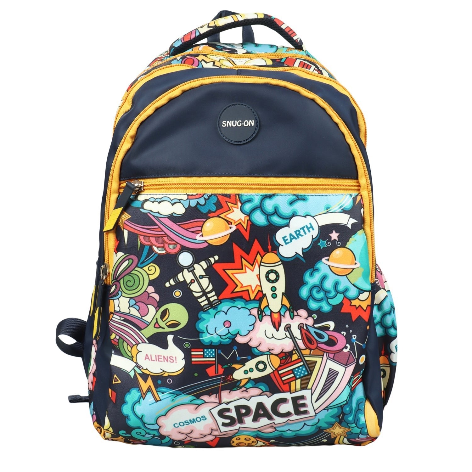 Novex Snug-On Space Printed Boy Kids School Bag with Stationary Pouch for 3rd to 5th Class 17 Inch Backpack for 9-11 Years Kids