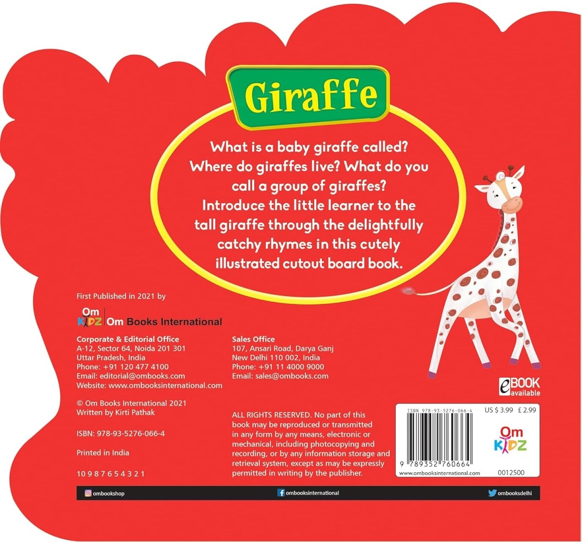 Om Books International Giraffe ( Animals and Birds )- Cutout Board Books - 9789352760664
