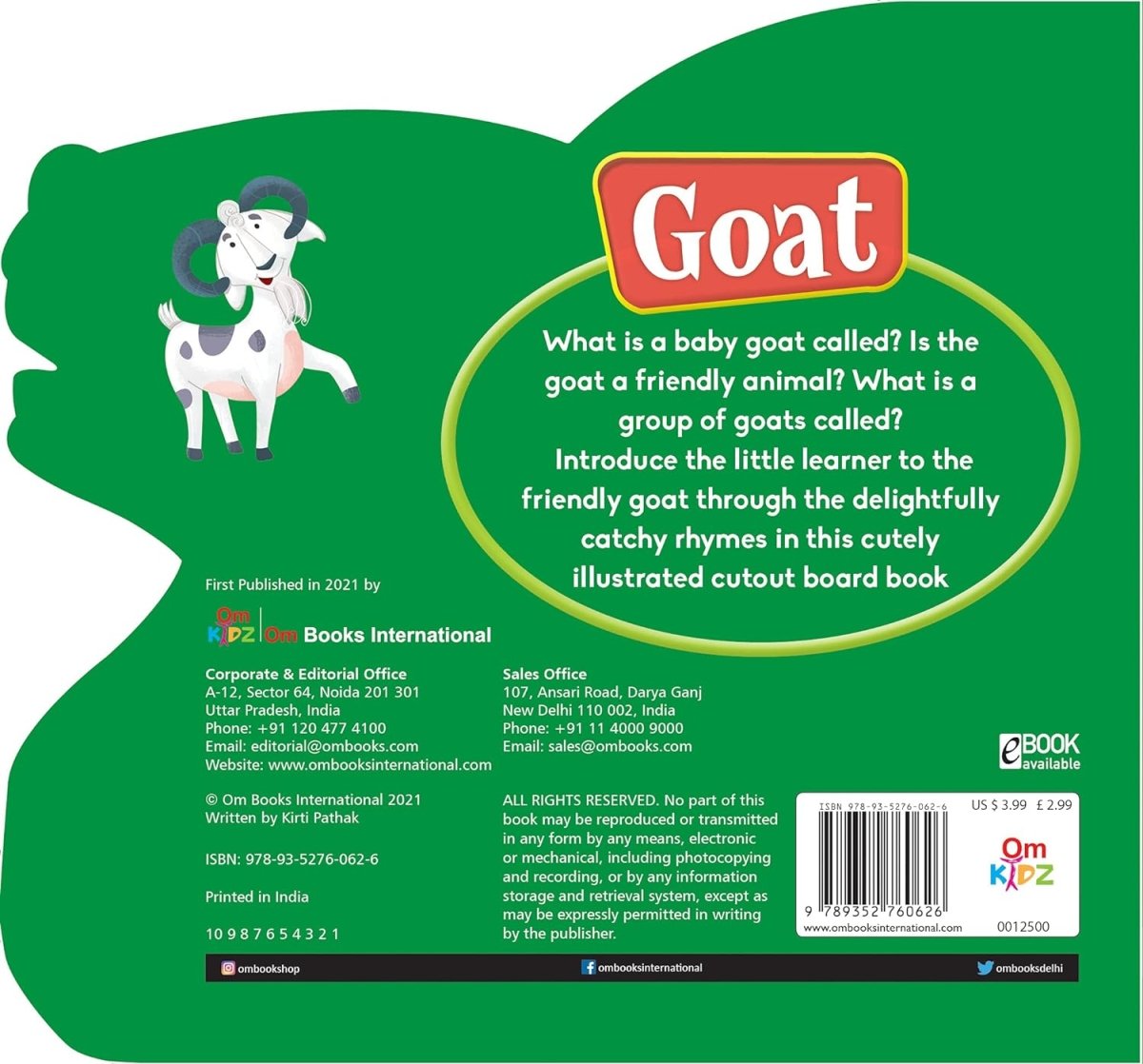 Om Books International Goat ( Animals and Birds)- Cutout Board Books - 9789352760626