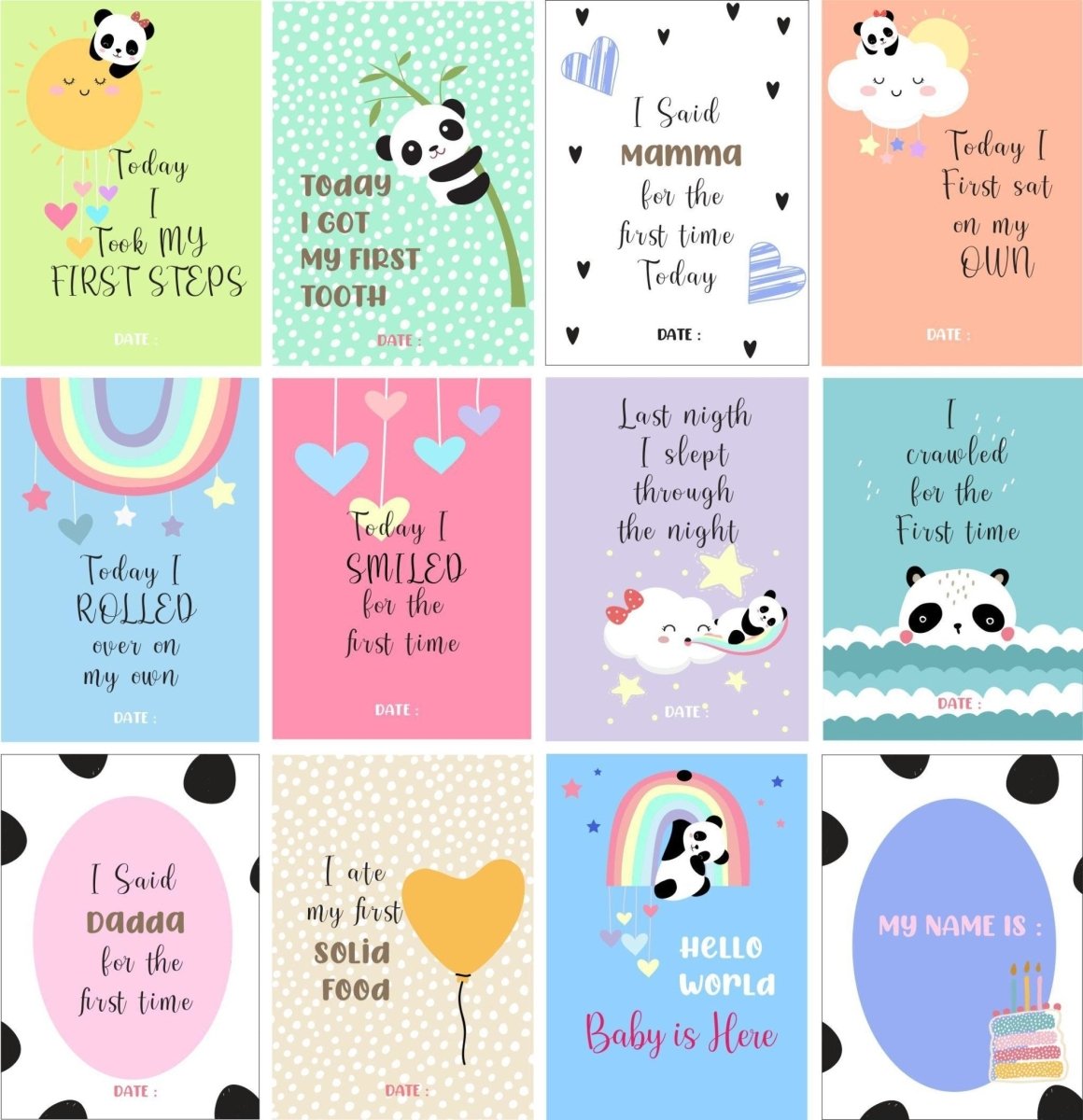 Party Panda Theme Milestone cards- (Pack of 25) - MSCD-PTPND