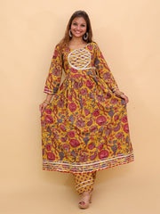 Peele Phool Block Print Anarkali Kurta Set