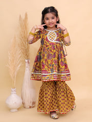 Peele Phool Block Print Girls Anarkali Sharara Set