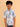 Child wearing a patterned shirt and jeans on a beige background