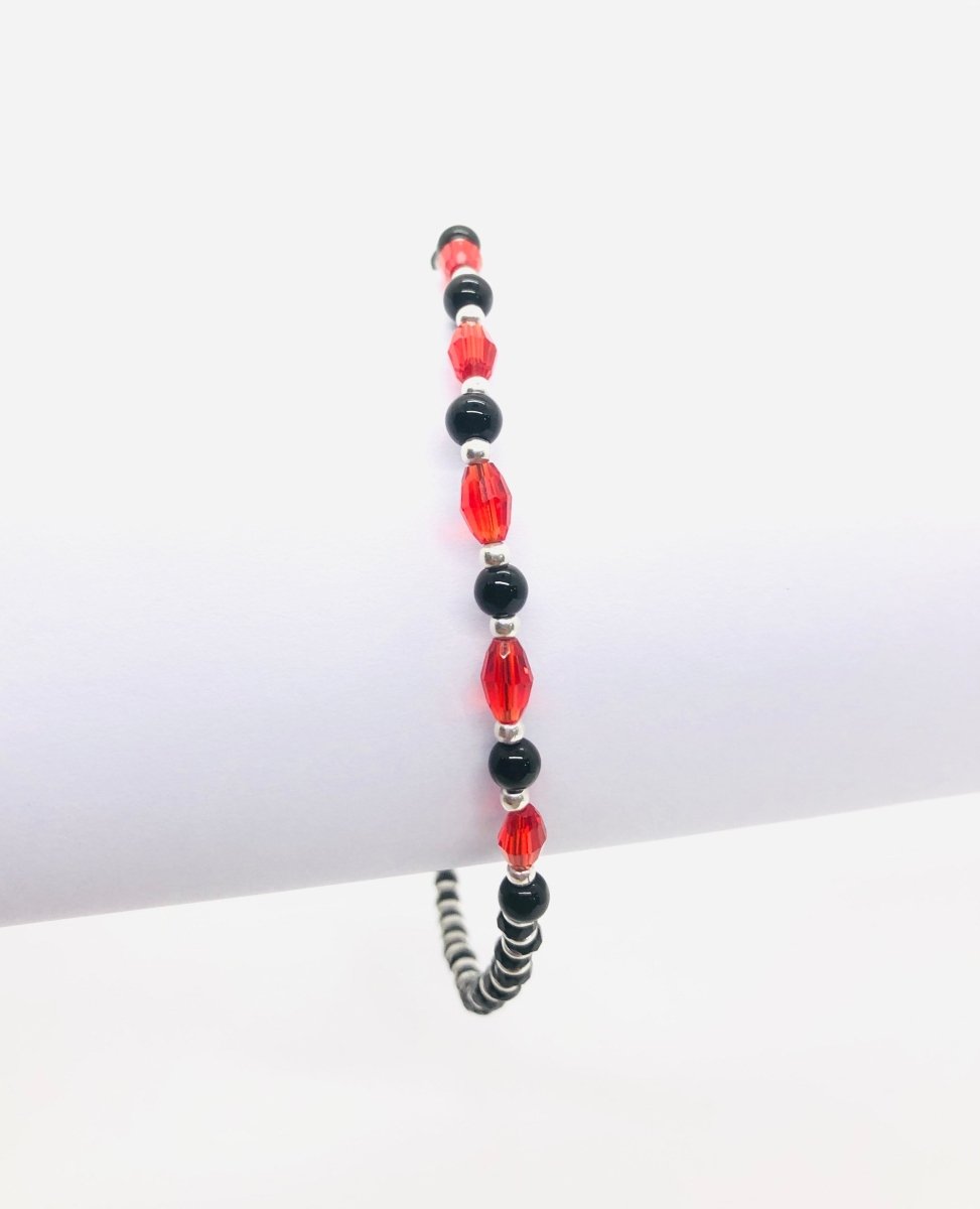 Pushker Badri Sarraf Pure Silver Red And Black Beads Anklet/Nazaria - PSWA-04