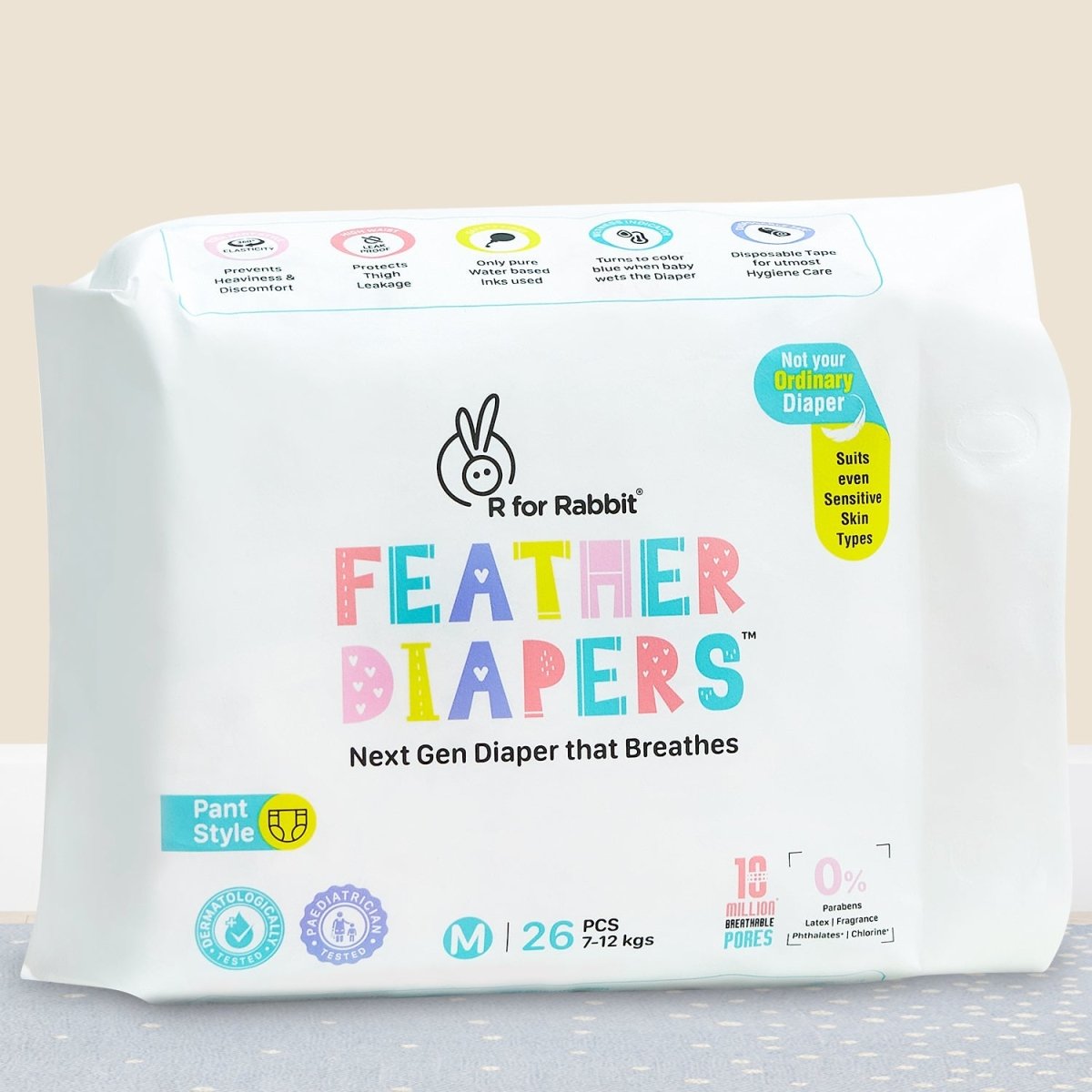 R for Rabbit Feather Diaper Pants- M (7-12 Kg) - DFD2R26