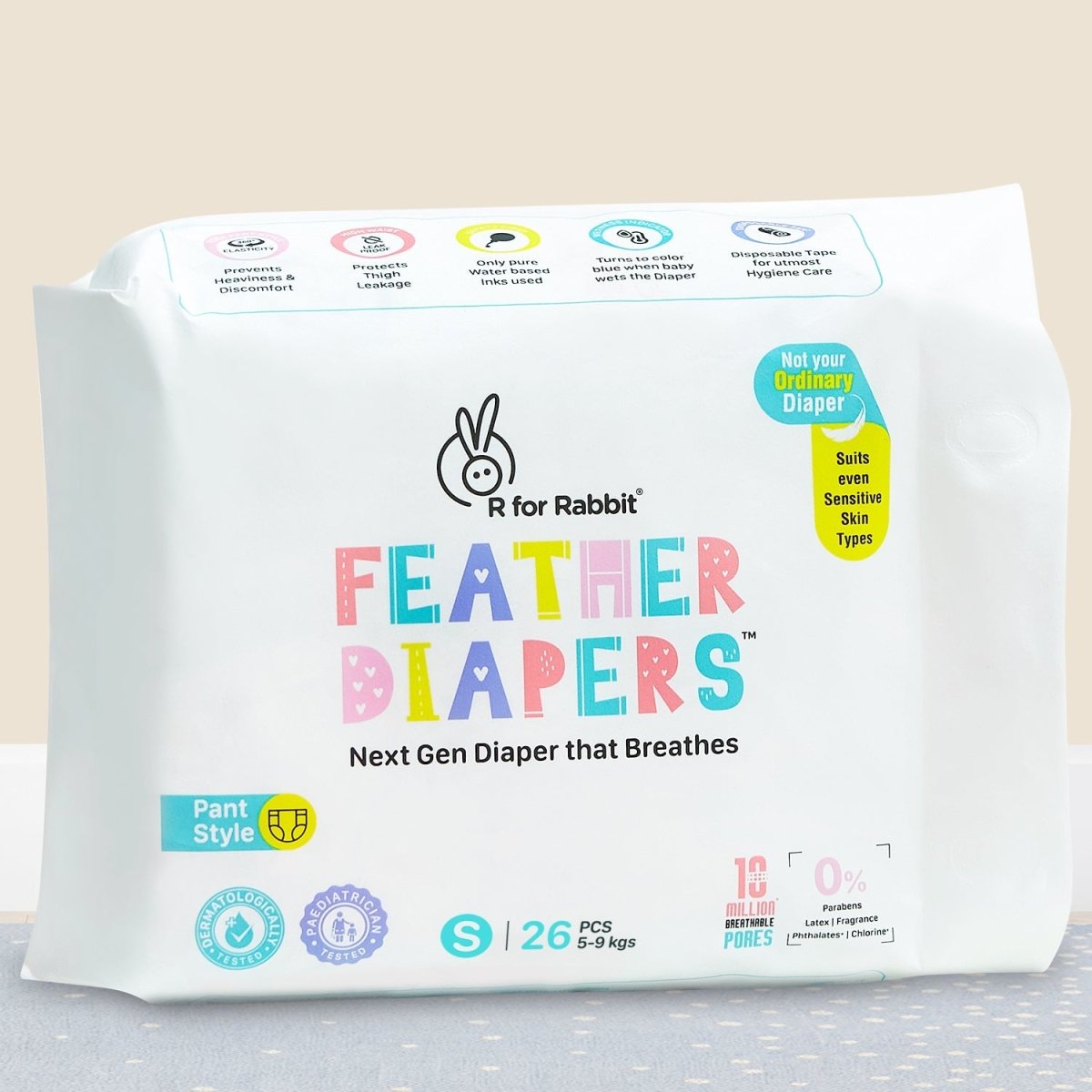 R for Rabbit Feather Diaper Pants- S (5-9 kg) - DFD1R26