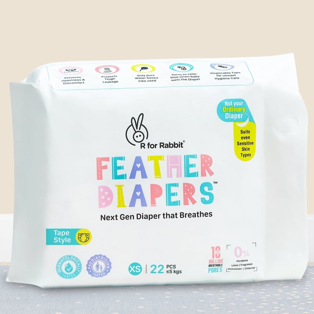 R for Rabbit Feather Diaper Taped Style Pants- XS (0-5 Kg) - DFD0R22