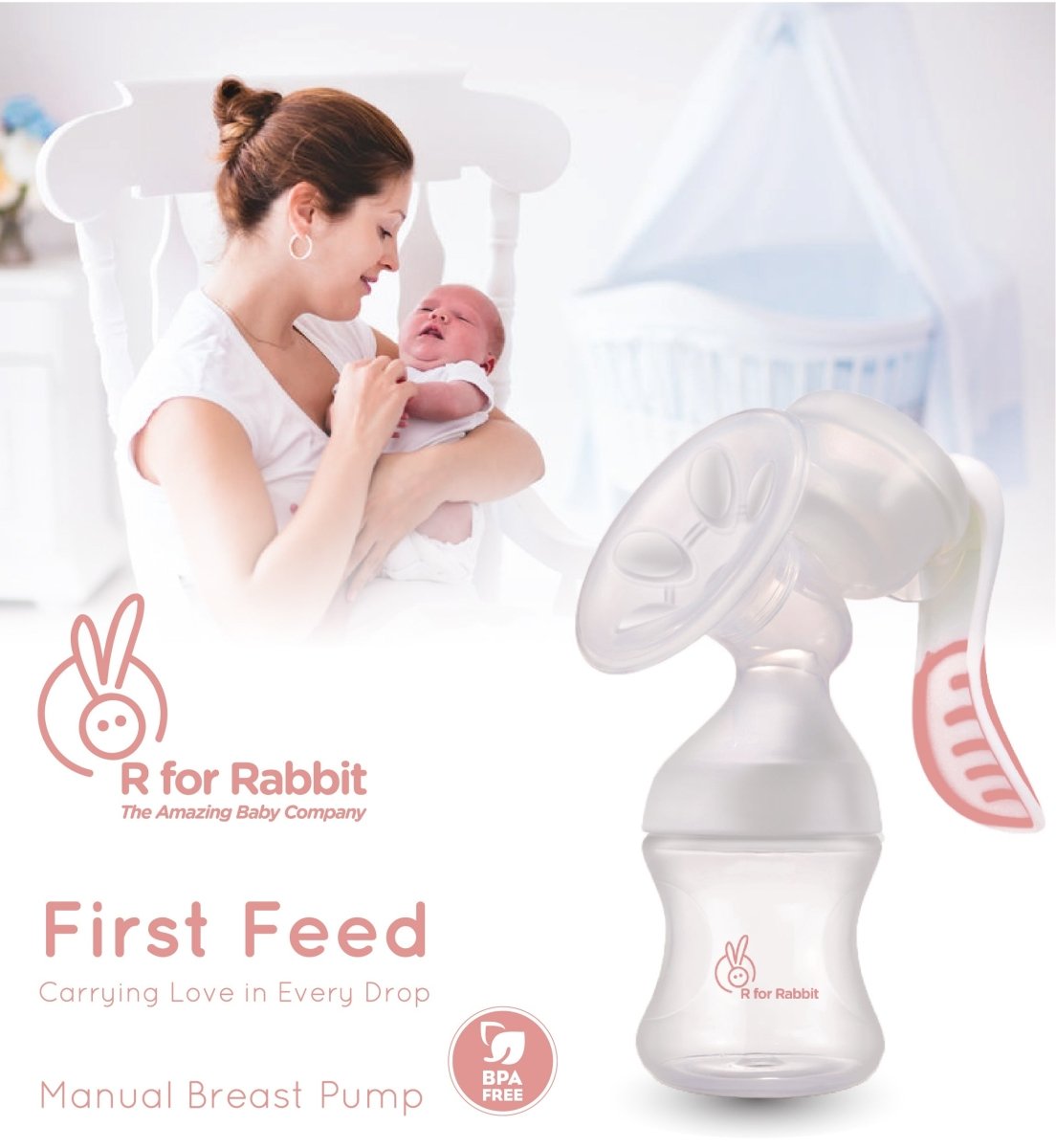 R For Rabbit First Feed Manual Breast Pump- Pink - BPFFPK1