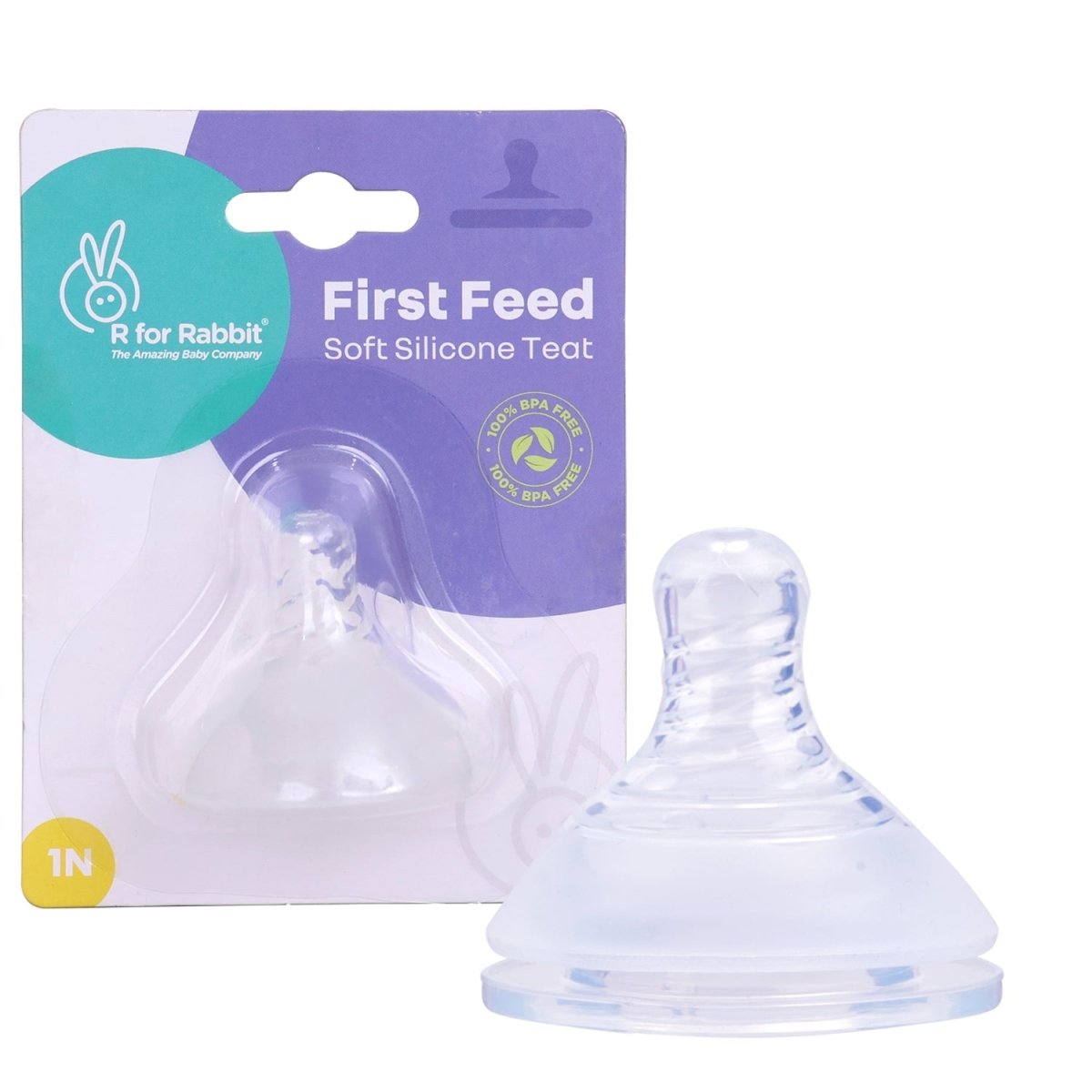 R for Rabbit First Feed Soft Silicon Teat for Glass/PP Bottle - FFSTGLPP2