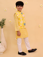 Ray of Style Boys Floral Print Jacket And Kurta Pajama Set