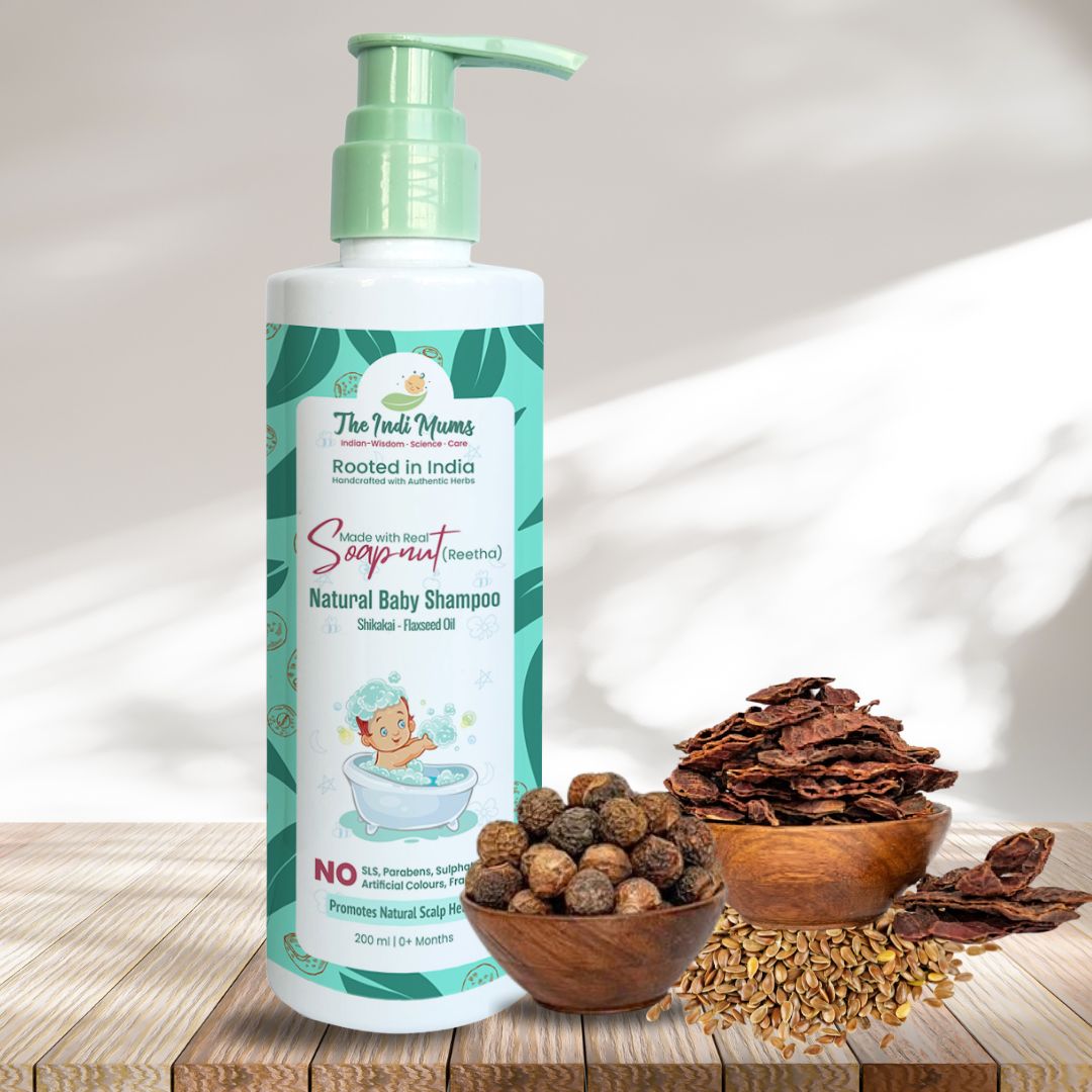 Reetha, Shikakai & Flaxseed Oil Shampoo for Newborn | The Indi Mums | 200 ML - P08
