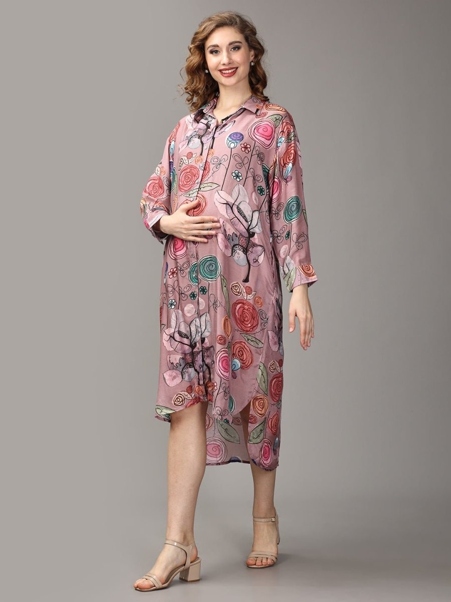 Rozz A Day Maternity and Nursing Oversized Shirt Dress - DRS-SK-RZADO-S