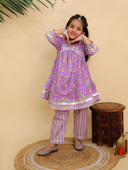 Sage Violet Girls Anarkali Kurta Set