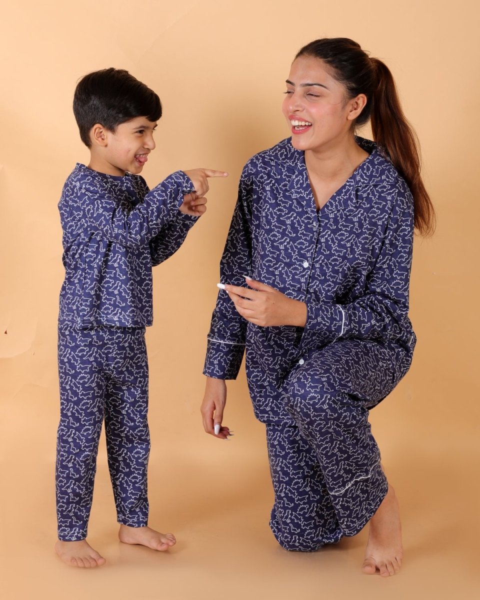 Set Of 2: Dinos Rule Matching Pajama Set For Mom And Baby - TWN2-DNRLS