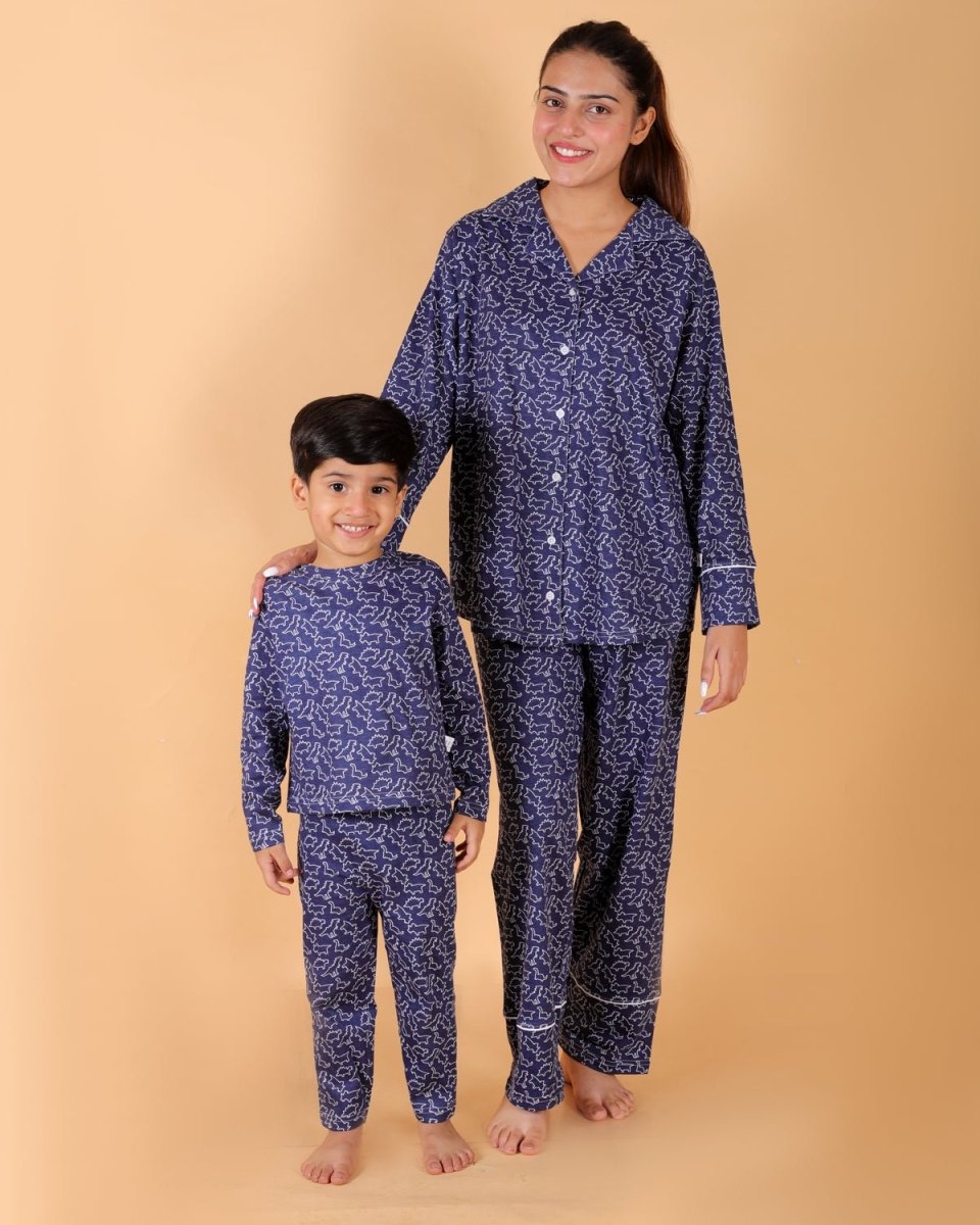Set Of 2: Dinos Rule Matching Pajama Set For Mom And Baby - TWN2-DNRLS
