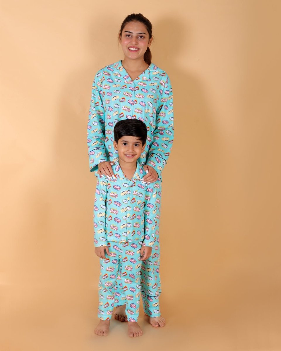 Set Of 3: Mighty Fighter Matching Pajama Set For Mom And Baby - TWN3-MTFGT