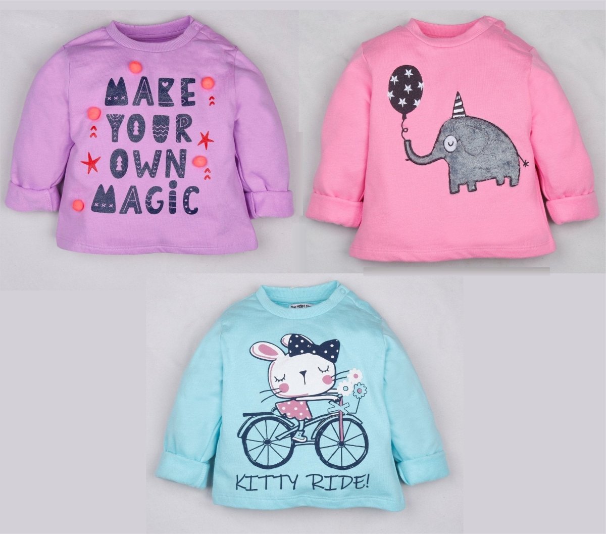 Sweatshirt Combo - Elephant, Kitty and Pom Pom - KDSWT-3-ELKP-0-6