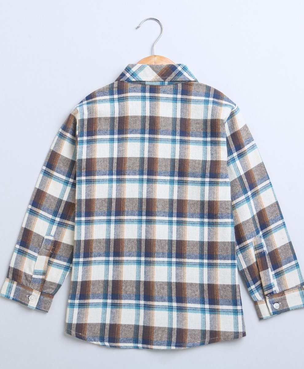 Sweetlime By AS Beige, Brown & Blue Checks Cotton Flannel Long Sleeves Boys Shirt - SLB-SHIRT-01046_3-6M