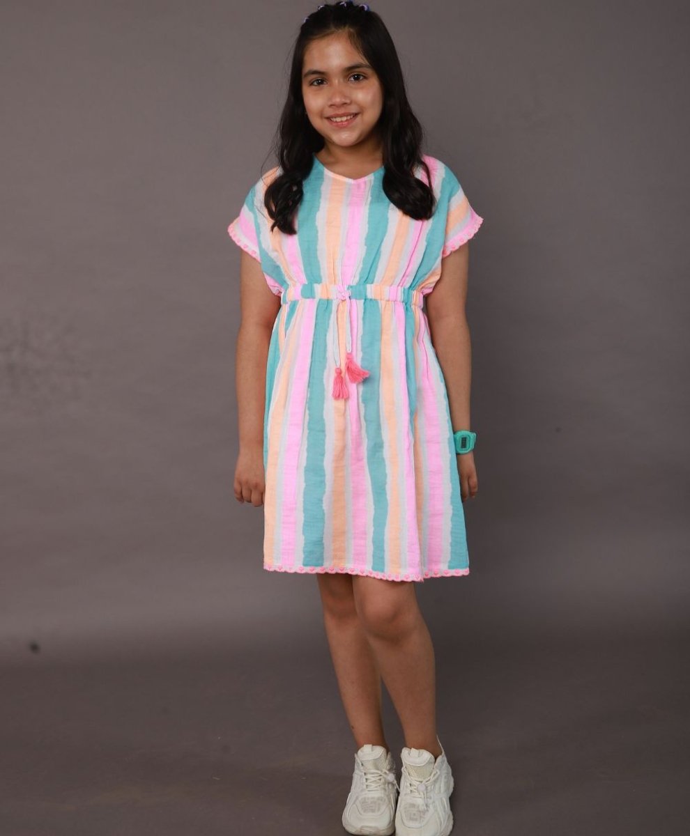 Sweetlime By AS Multicoloured Striped Cotton Kaftan. - SLG-DRESS-01053_3-4Y
