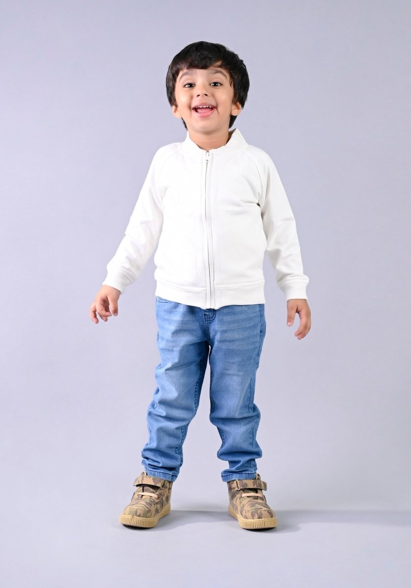 Sweetlime By As White Cotton Fleece Jacket - SLB-JKT-01039_3-6M