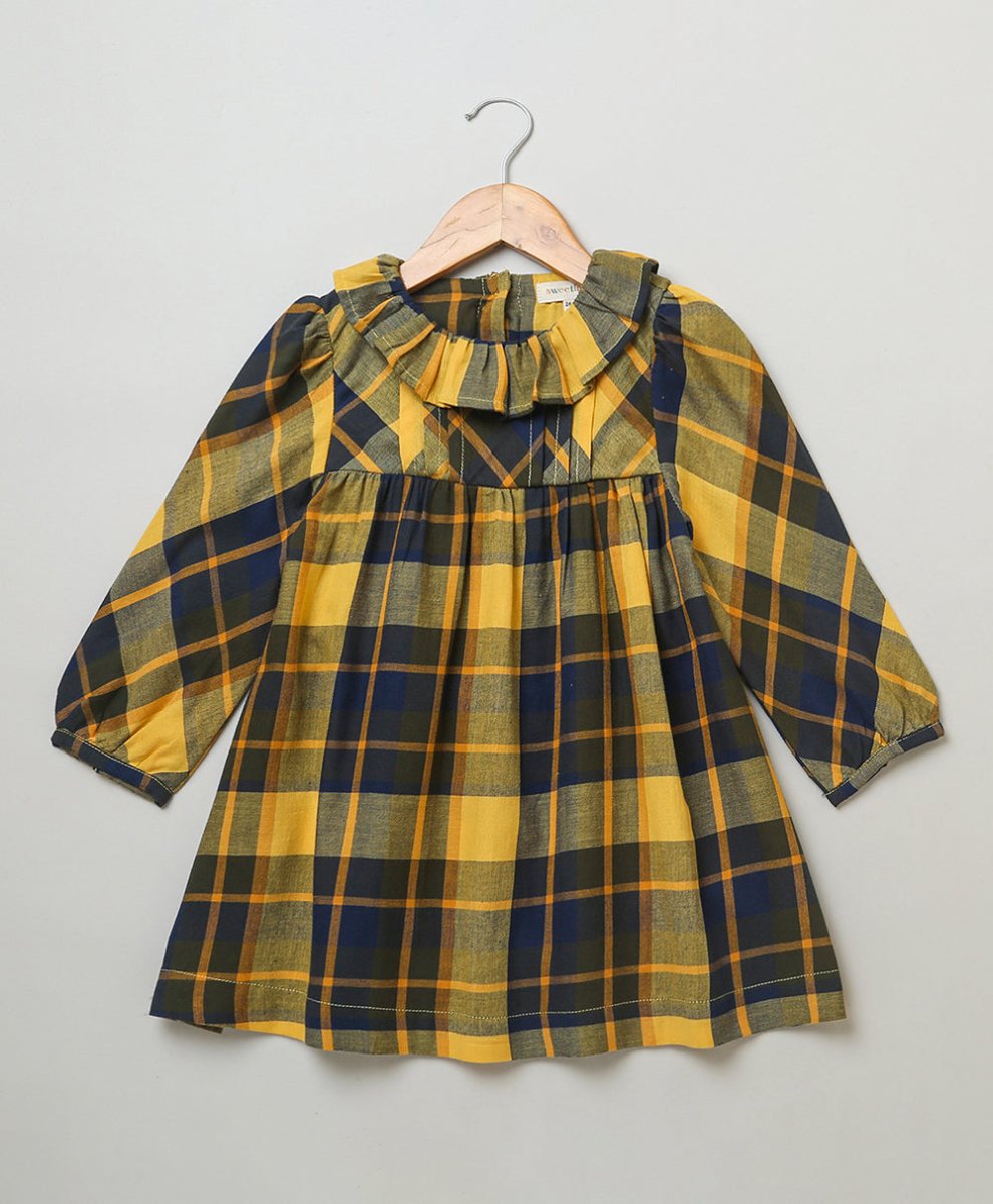 Sweetlime By AS Yellow Long Sleeves Plaid Flannel Dress. - SLG-DRESS-01019_9-12M