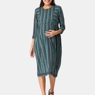 Teal and Black Stripes Cotton Maternity and Casual Dress - DRS-TLBSC-S