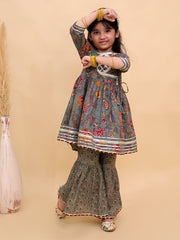 Tealrang Block Print Girls Anarkali Sharara Set