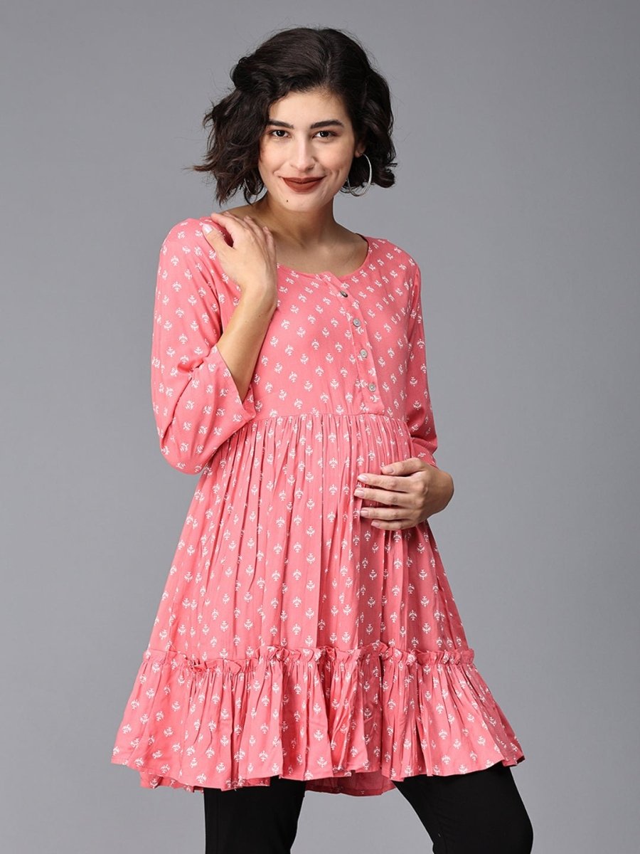 Think in Pink Maternity And Nursing Tier Kurti - MEW-SK-TPNK-S