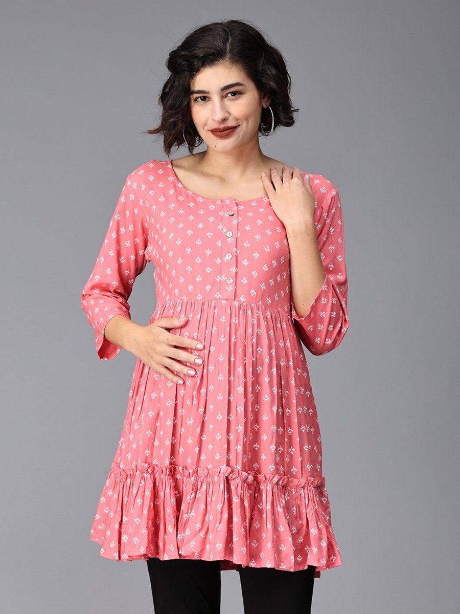 Think in Pink Maternity And Nursing Tier Kurti - MEW-SK-TPNK-S