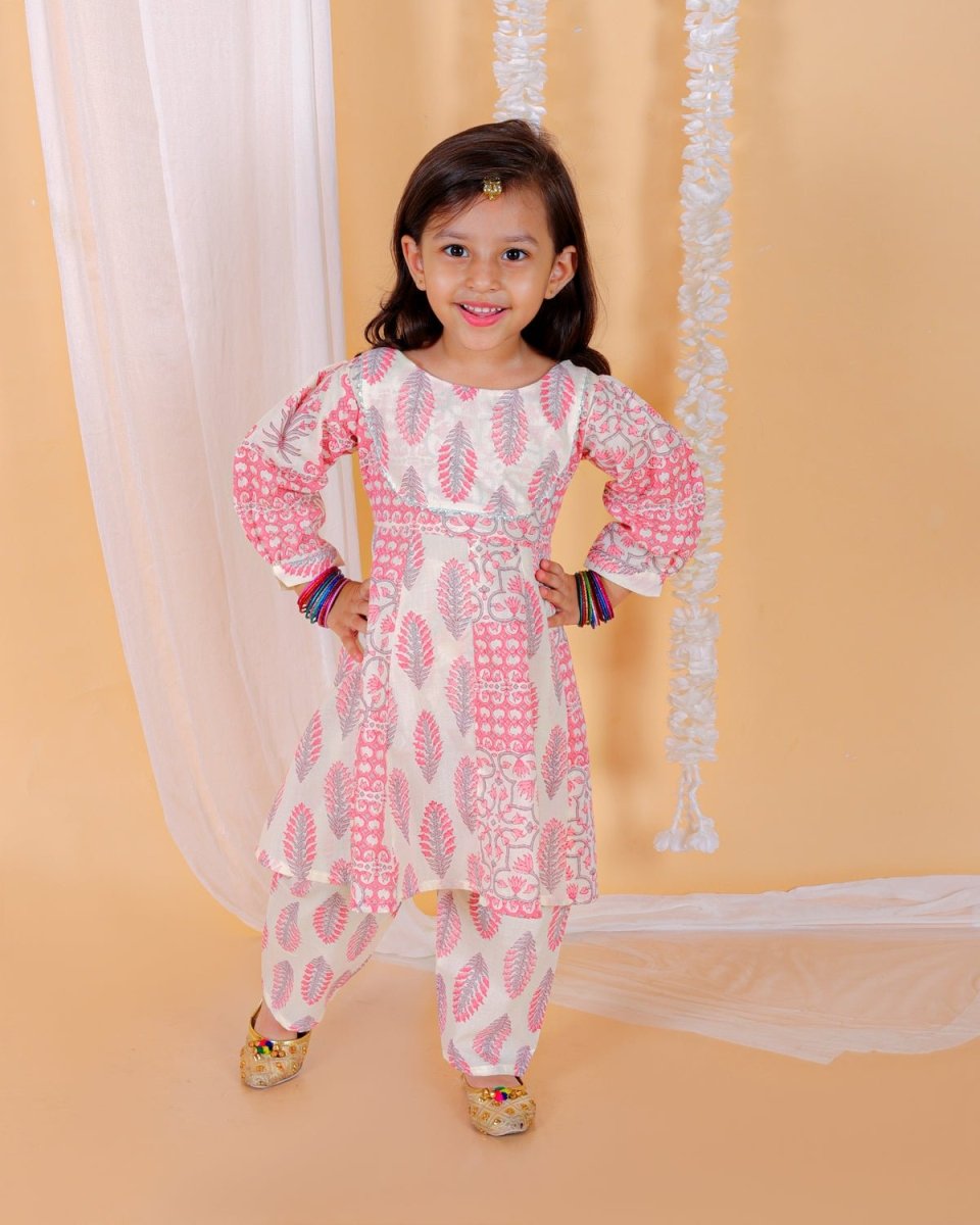 Twinning Combo-Gulaal Floral Print Anarkali Kurta Set With Boys Jacket Kurta Pajama Set - KES3-GLFWGB