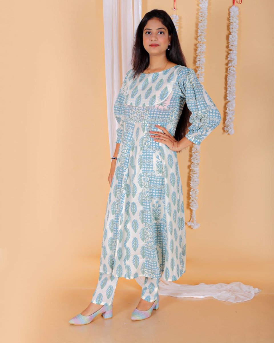 Twinning Combo-Neeldhara Floral Print And Girls Anarkali Kurta Set With Boys Jacket Kurta Pajama Set - TWN3-NLDWGB