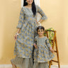 Twinning Combo-Yellow And Grey Floral Print Twinning Anarkali Kurta Sharara Set - TWN-YLGFT