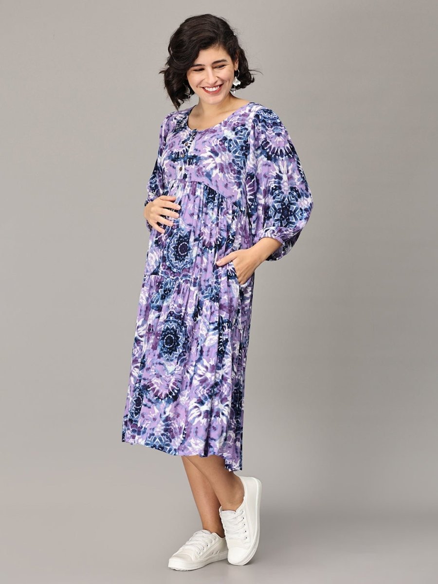 Twirl Of The Dreams Maternity and Nursing Tier Midi Dress - DRS-SD-MCTR-S
