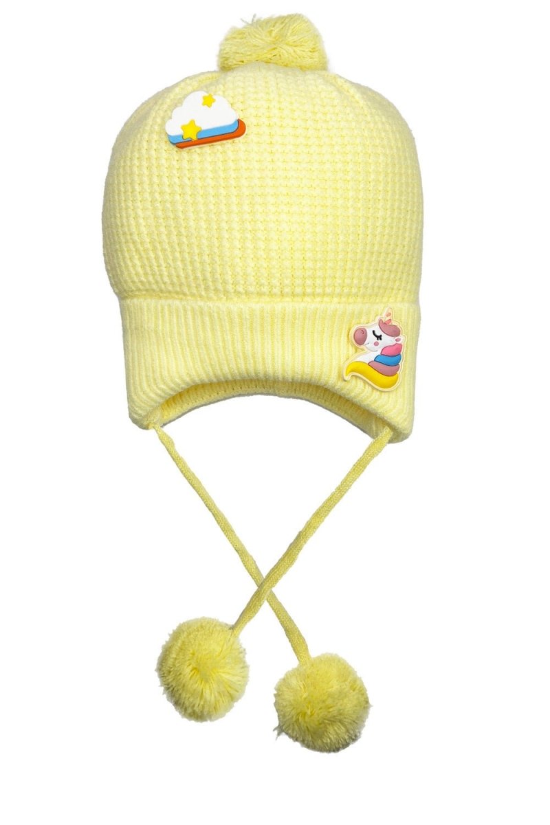 Unicorn Baby Knitted Cap With Faux Fur- Yellow - WNCP-LS-FXFYLW