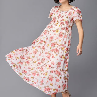 Vanilla Garden Floral Tired Maternity Dress - DRS-SD-WHTR-S