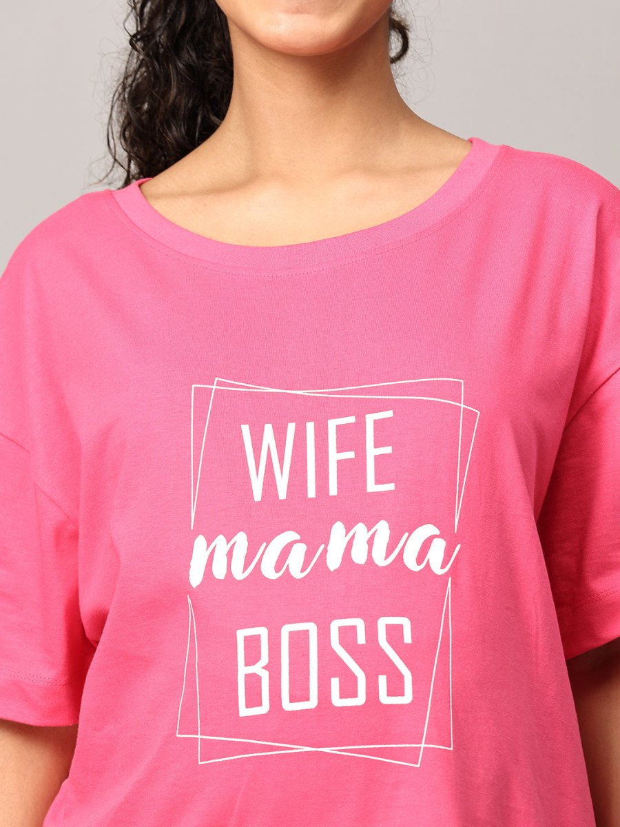 Wife-Mama-Boss Oversized Mumma T shirt - MAT-SC-WFMBO-S
