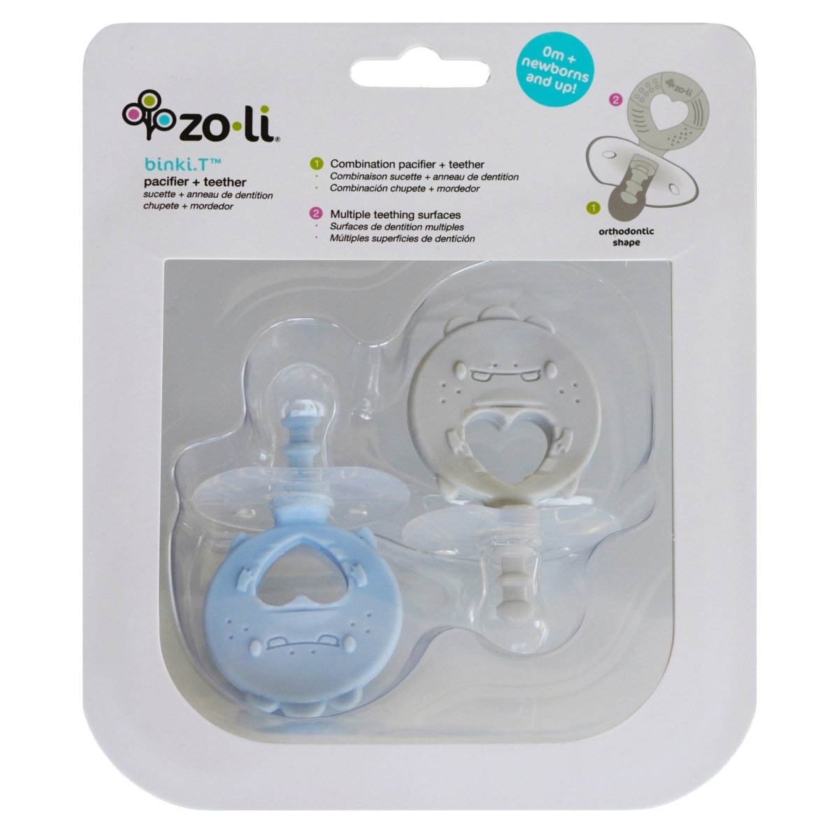 ZoLi BINKI.T Pacifier + Teether Combination Dino(Pack of 2) - Mist Blue/Ash - BF19PTMD01