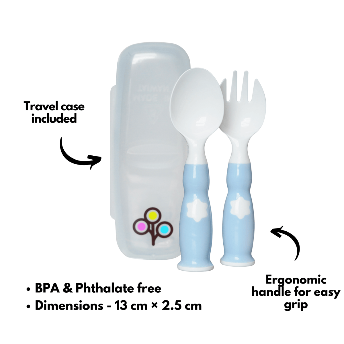 ZoLi Ergonomic Fork & Spoon Set with Travel Case - Mist Blue - BF20FSMB02
