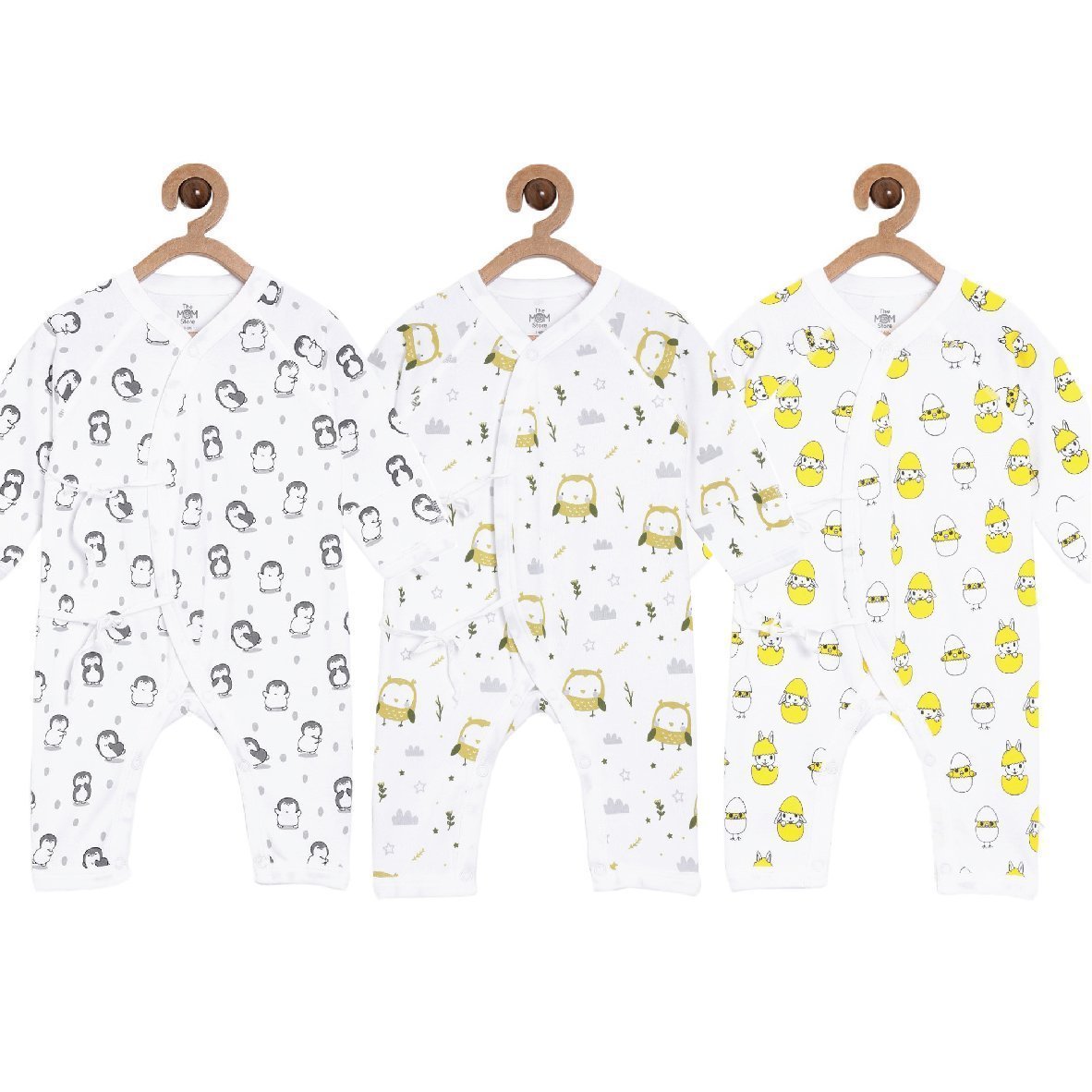 Jabla Style Infant Romper Combo of 3-Play with Penguin-Sleepless Owl-Cute like a Chicken - ROM-PPSOCC-PM