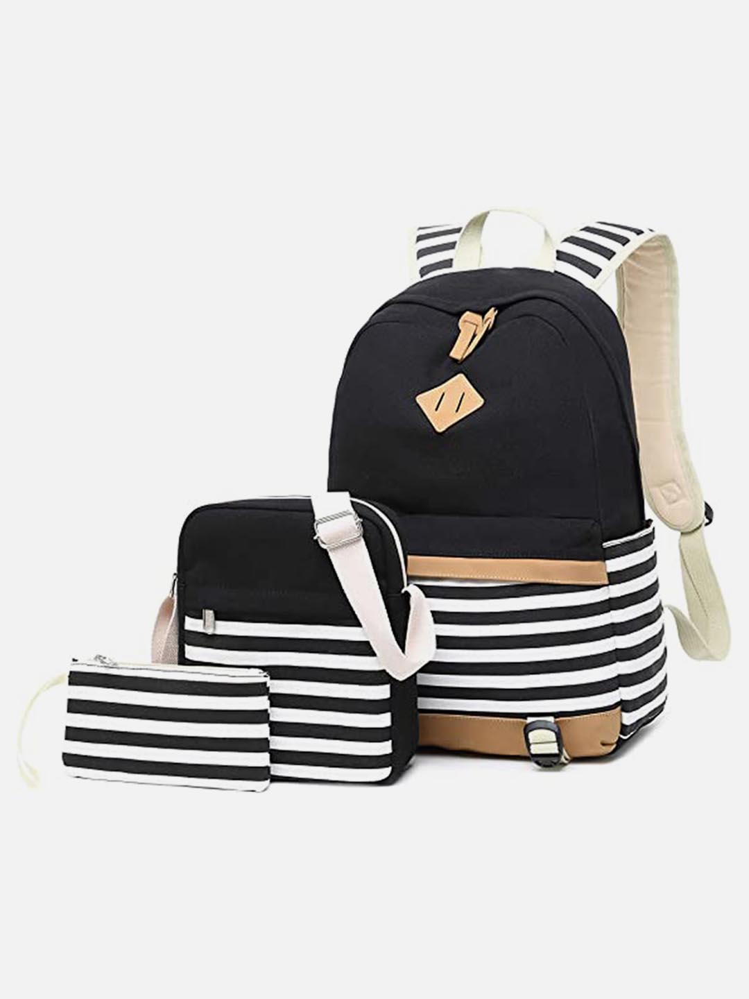 Little Surprise Box 3 pcs Matching Backpack with Lunch Bag & Stationery Pouch - LSB-blackstripes-3pcs