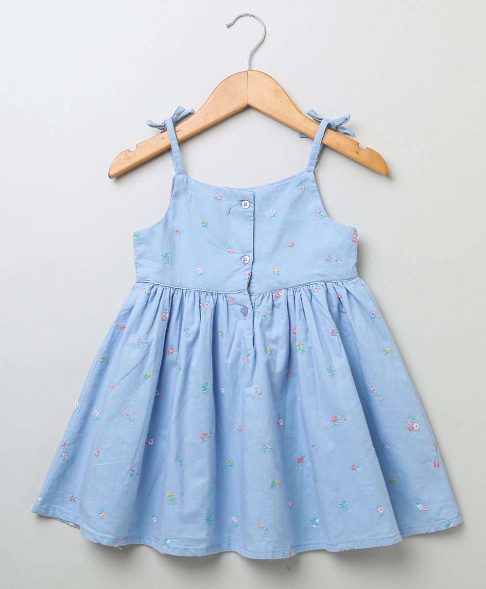 Sweetlime By As Blue organic cotton oxford all over embroidery singlet dress- Blue - SLG-Dress-00984_12-18M