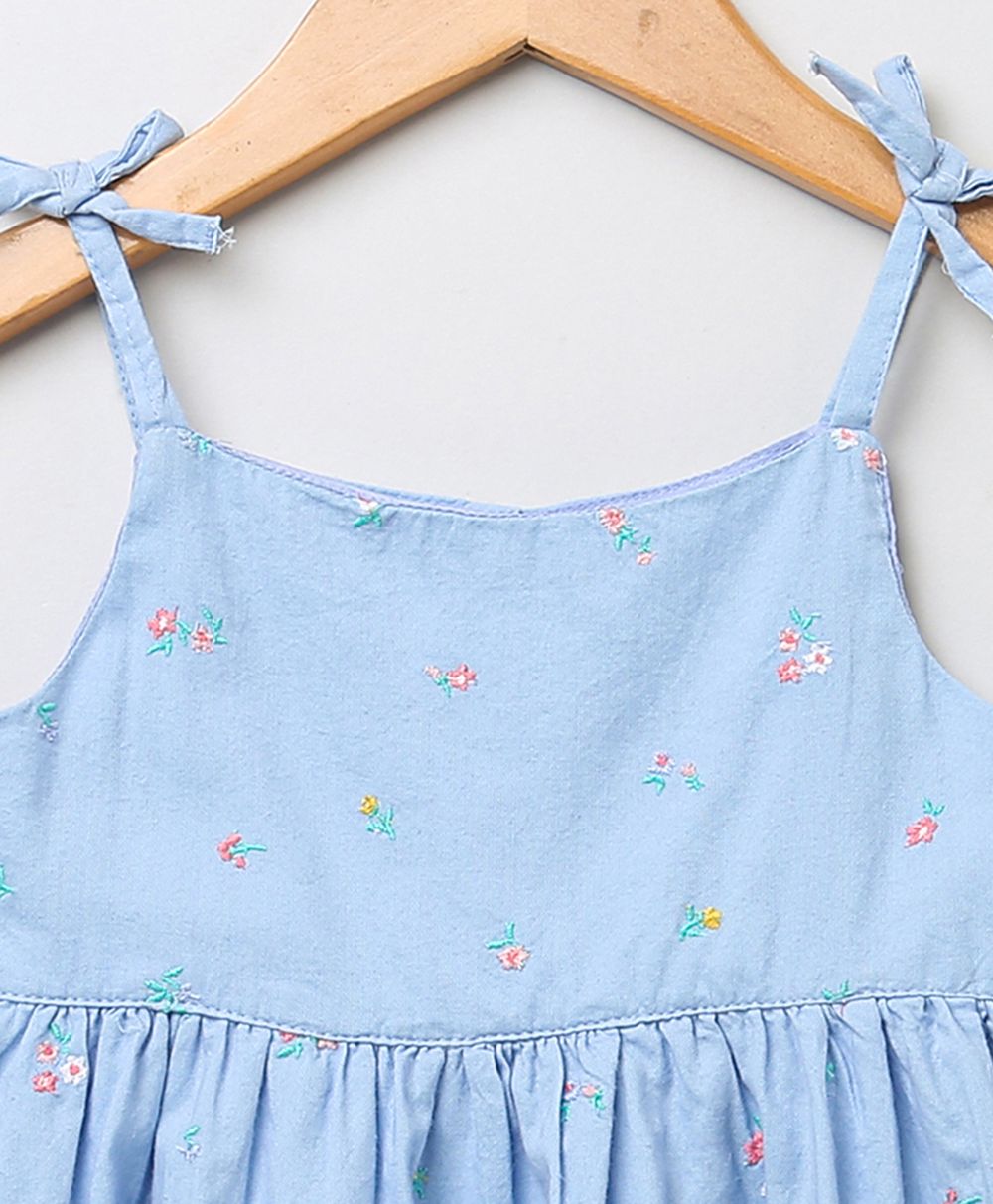 Sweetlime By As Blue organic cotton oxford all over embroidery singlet dress- Blue - SLG-Dress-00984_12-18M