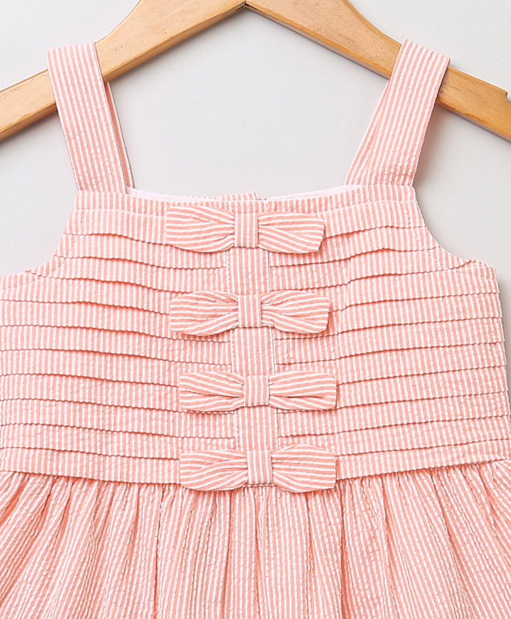 Sweetlime By AS Peach & White Seersucker Striped Dress- Peach - SLG-DRESS-00396_3-6M