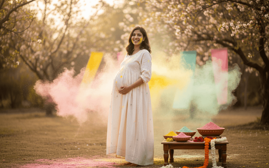How to Play Holi Safely During Pregnancy: Tips, Herbal Colors & the Cutest Maternity Outfits - The Mom Store