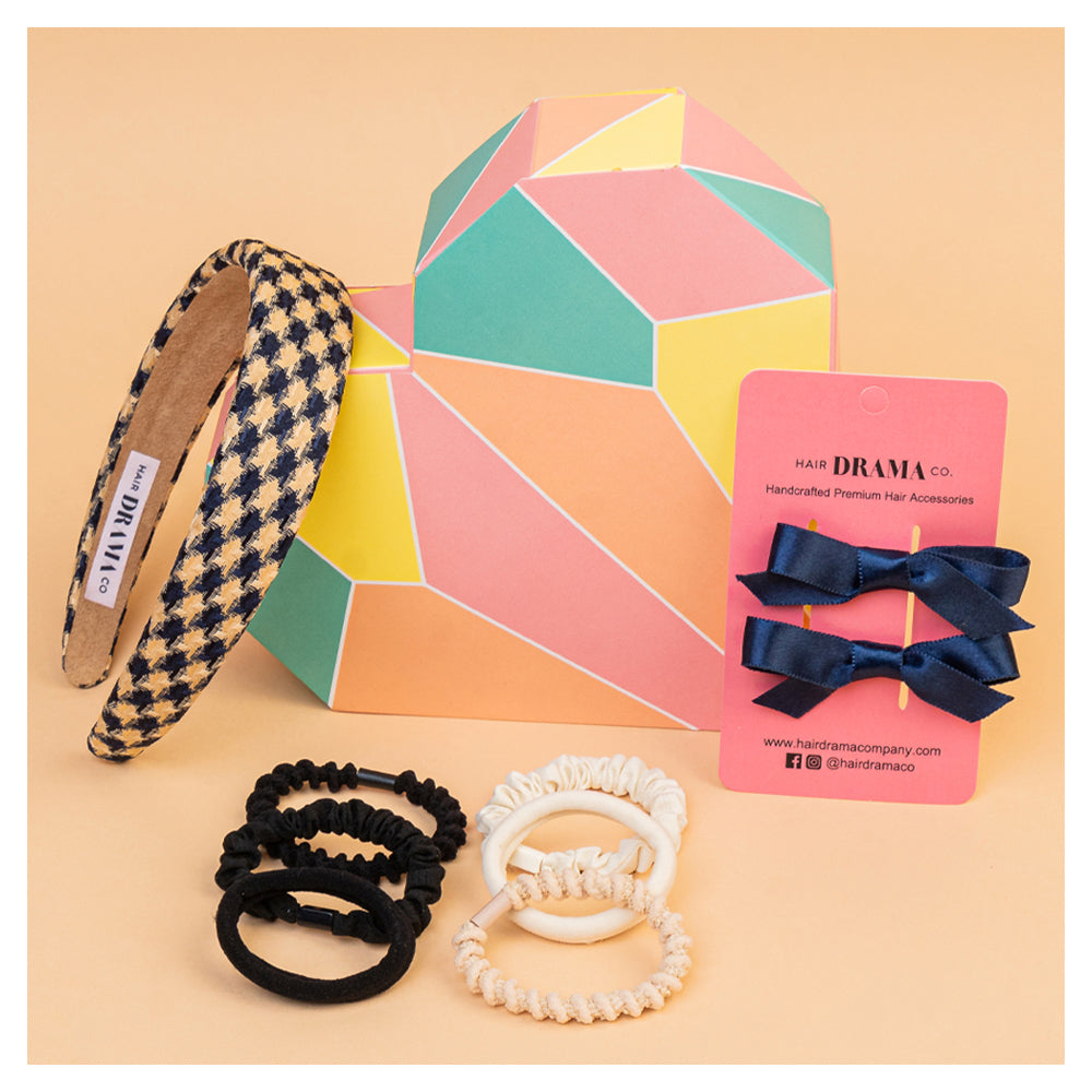 Hair Drama Co Dreamy Gift Box with 1 Hair Band, 2 Mini Hair Bows & 6 Hair Ties - Blue