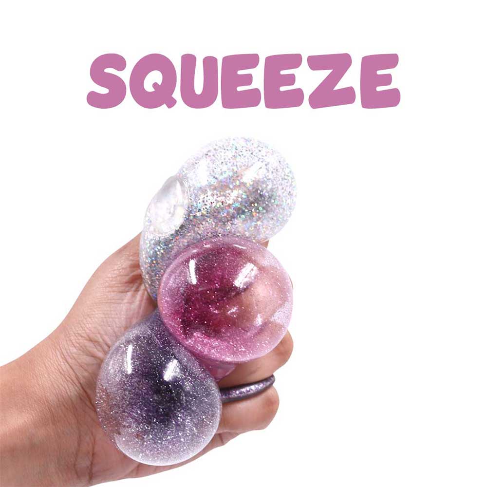 Scoobies Dazzle Drop Balls: Glitter Squishy Balls – Set of 4 (Holographic, Pink, Silver & Gold)