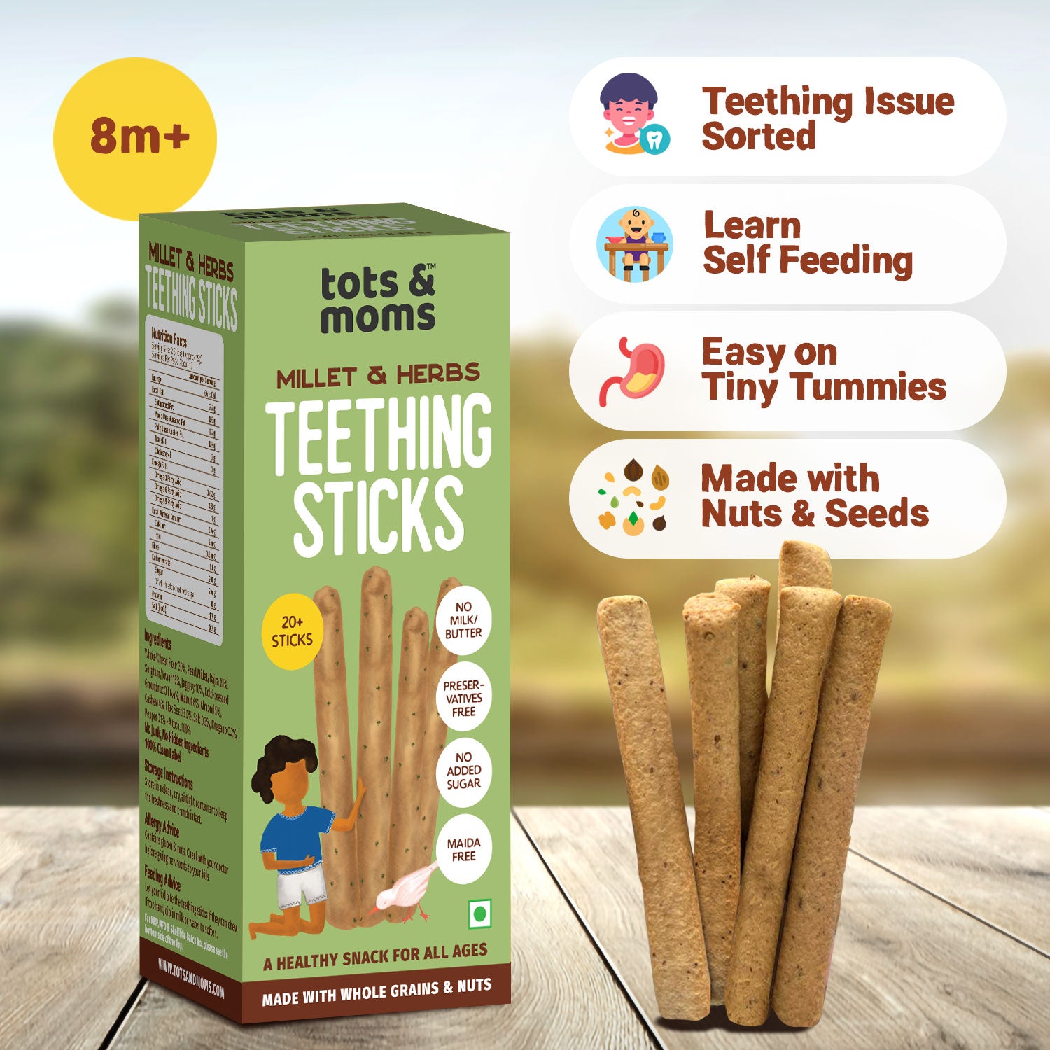 Tots and Moms Teething Sticks made with Jaggery for Babies, 12Months+, Pack of 3-150g each