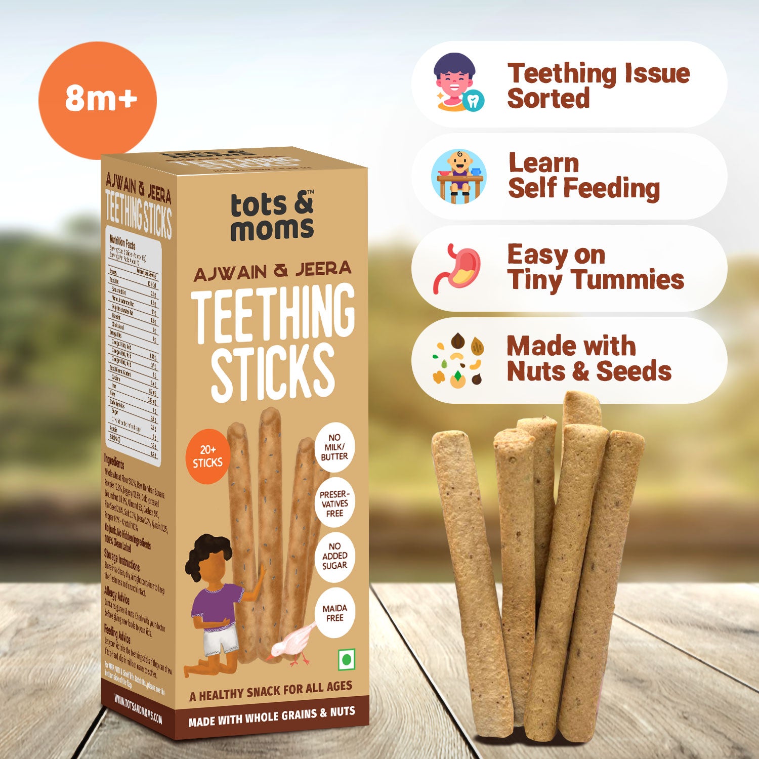 Tots and Moms Teething Sticks made with Jaggery for Babies, 12Months+, Pack of 3-150g each
